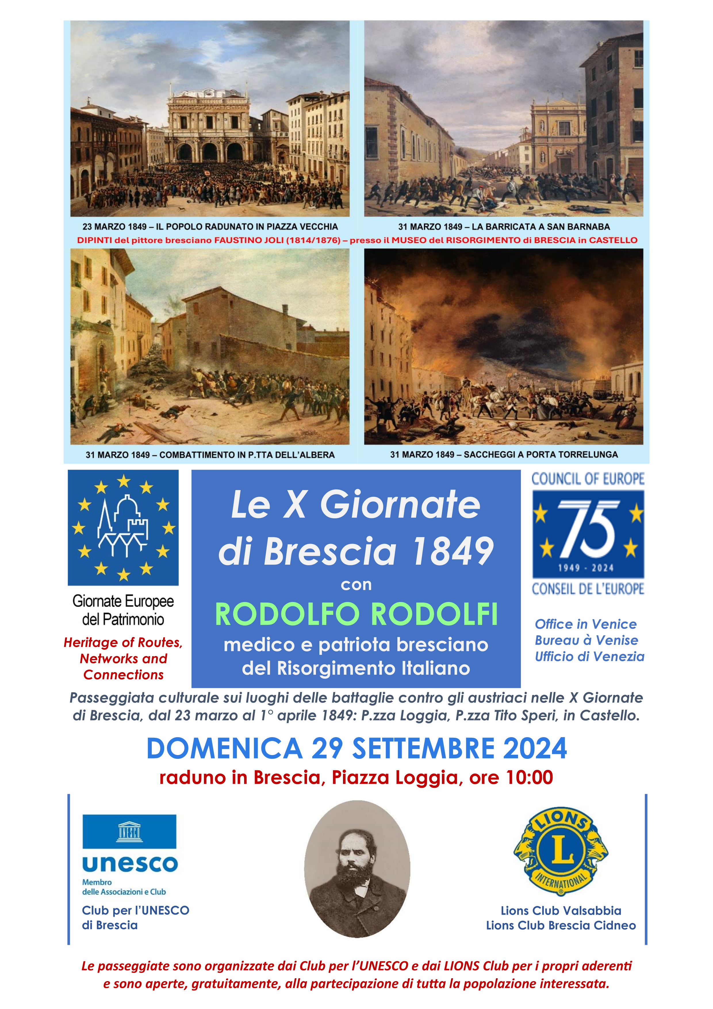 Le X Giornate di Brescia 1849 con Rodolfo  Rodolfi, medico e patriota bresciano del Risorgimento Italiano